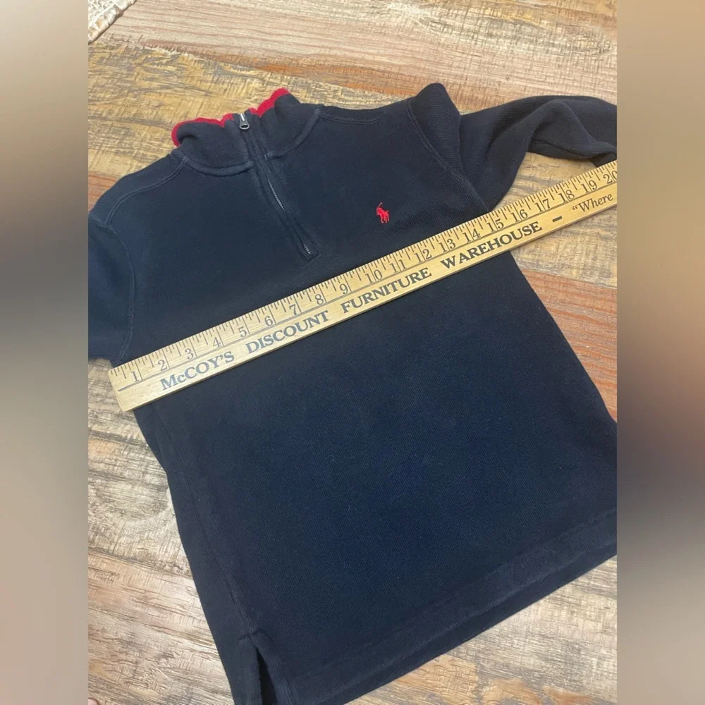 Ralph Lauren boys size 8 1/4 zip sweater black red pony